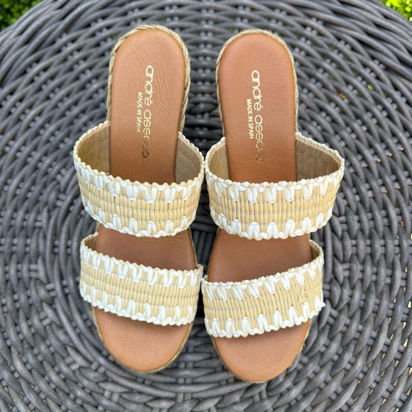 Andre Assous Nolita Raffia Wedge Slide Sandal Beige White Sz 7 - Picture 4 of 11